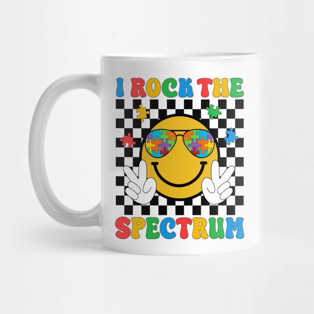 I Rock The Spectrum Groovy Hippie Smile Face Cool Autism Awareness Month Day Cute Women Men Boys Girls Kids by weirdboy